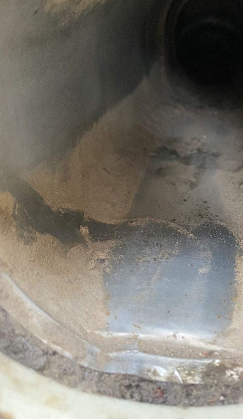 The same dryer vent duct cleaned to bare metal